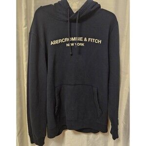 XL Abercrombie & Fitch Hoodie Men's Navy Cotton Blend Pullover Logo Hooded